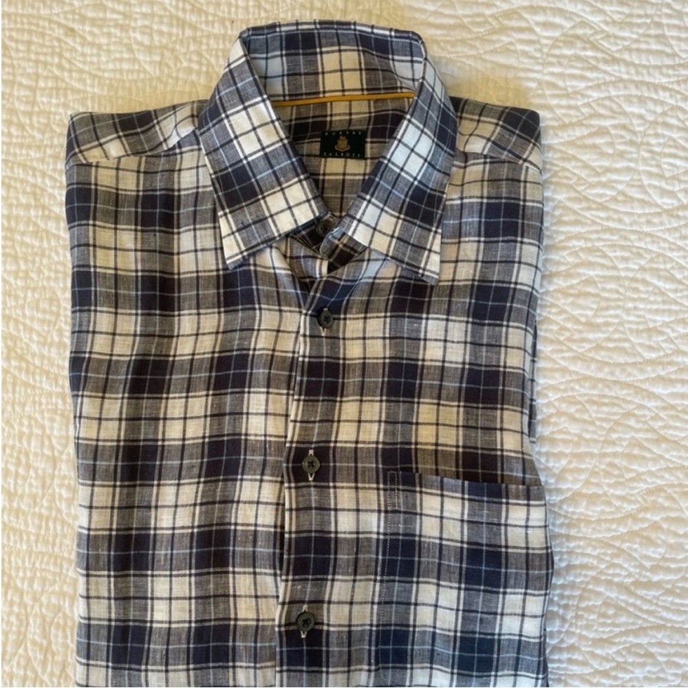 Robert Talbott Navy and White Plaid Shirt